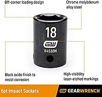GEARWRENCH 39 Pc. 1/2" Drive 6 Pt. Impact Socket Set, Standard & Deep, SAE - 84947N, Black