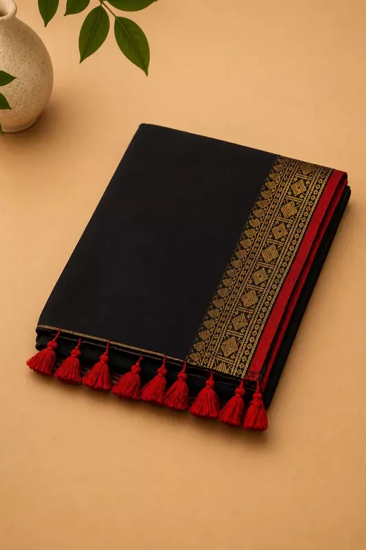 Mul cotton with blouse Black with red
