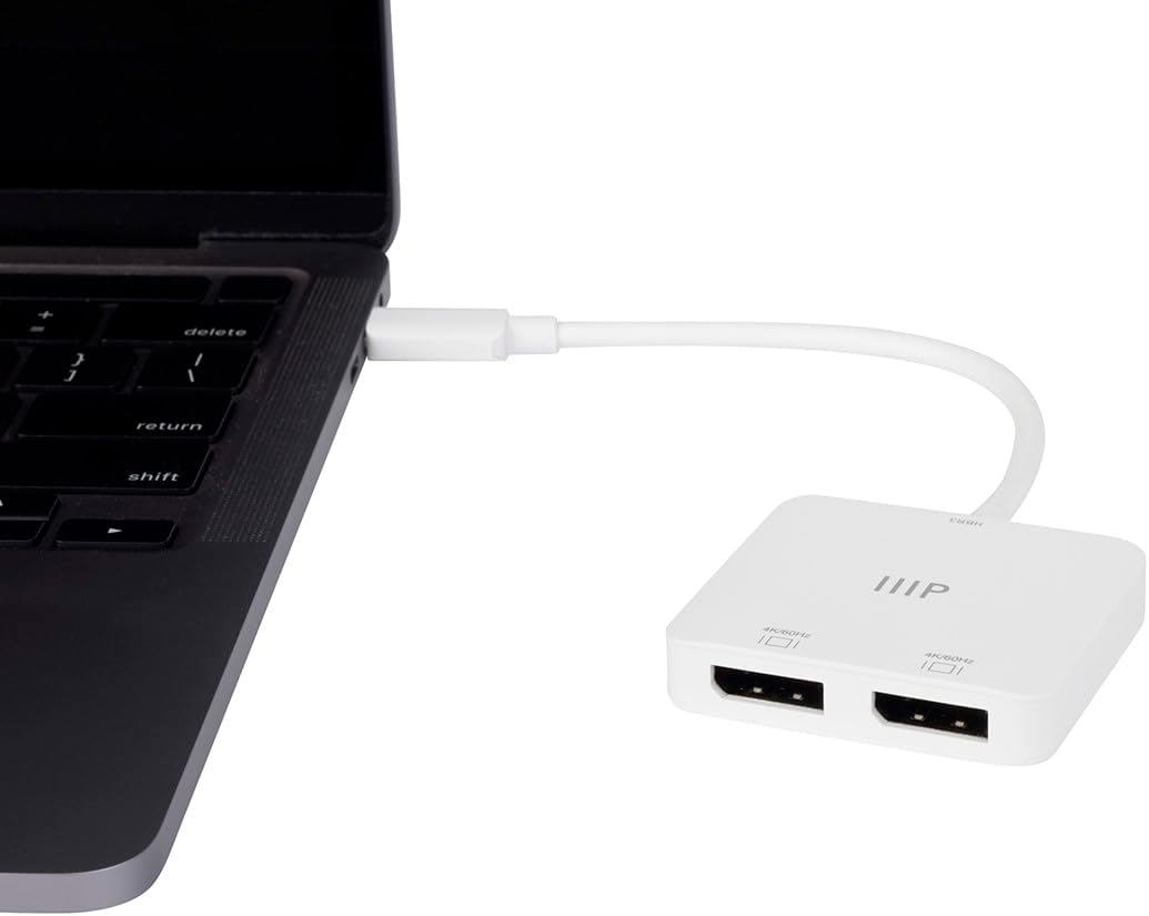 Monoprice USB-C to Dual 4K DisplayPort Adapter (Dual 4K@60Hz) HDR, Supports MST, SST, and Mirror Modes, Portable