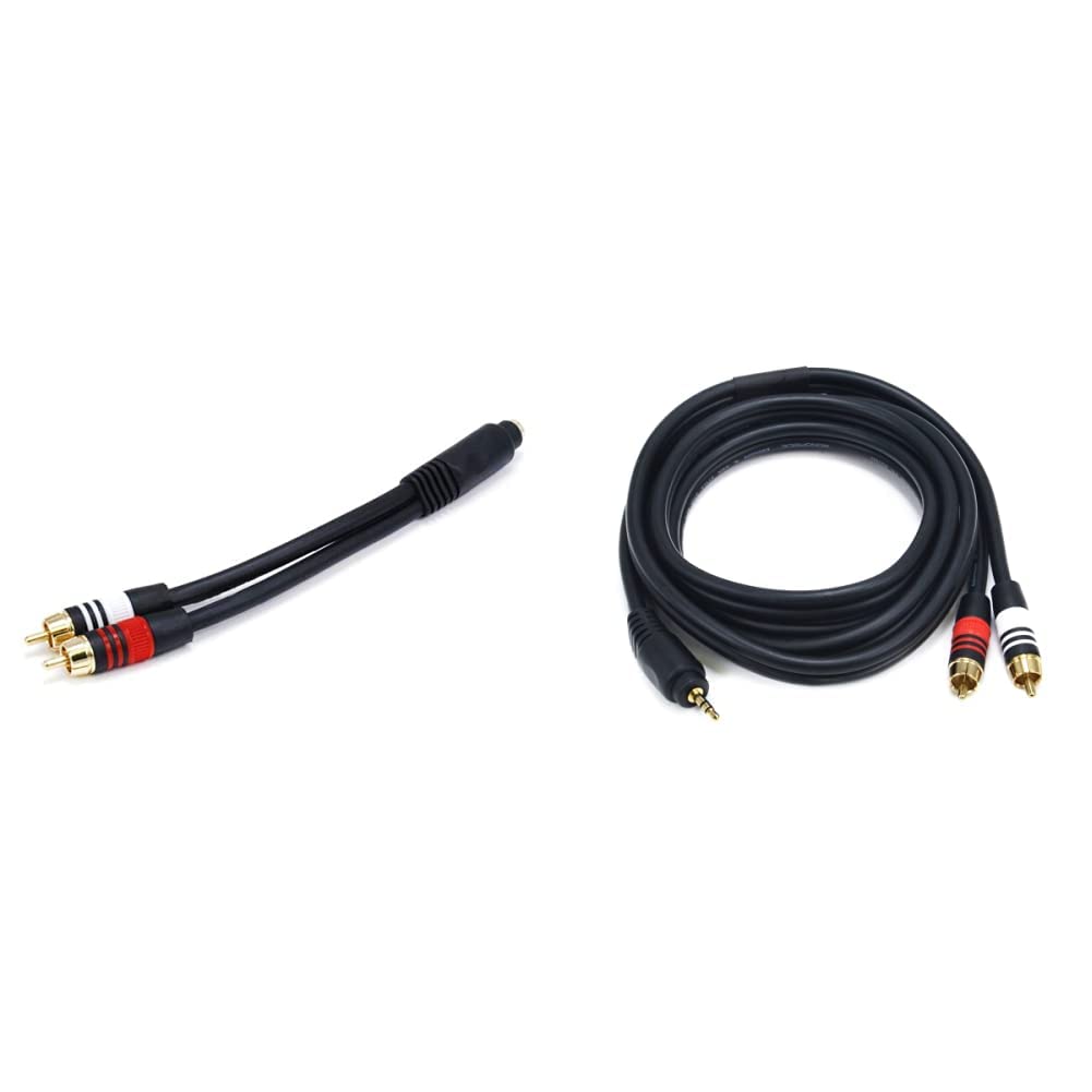 Monoprice 6in & 6ft Premium 3.5mm Stereo Female/Male to 2RCA Male 22AWG Cable (Gold Plated) - Black Cable + Cable, 6ft
