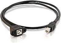 C2G USB Cable, USB Panel Mount, USB 2.0 Cable, USB B to B Cable, 1 Foot (0.3 Meters), Black, Cables to Go 28071