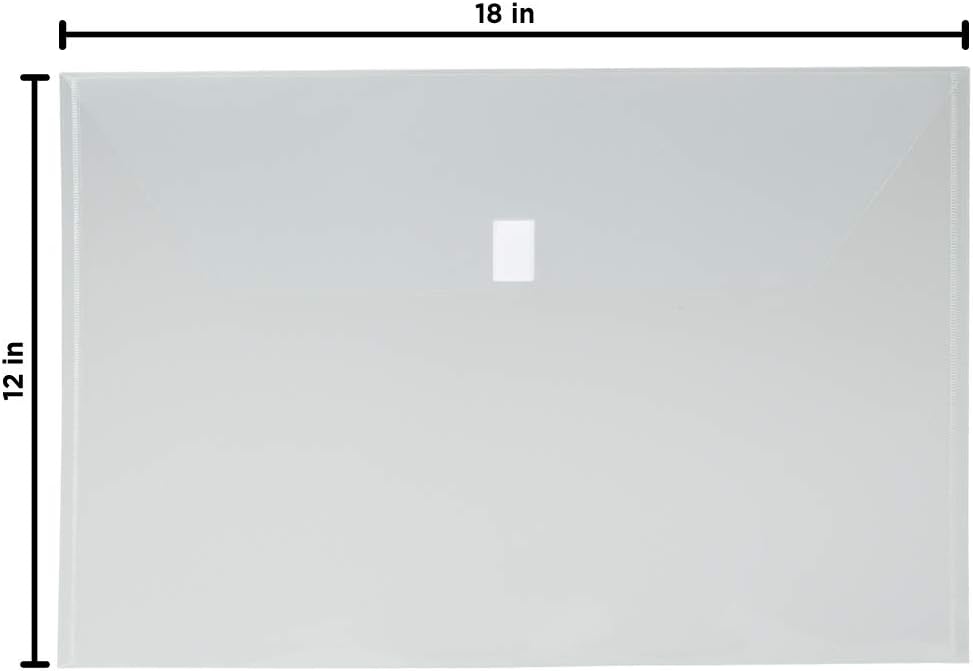 JAM PAPER Plastic Envelopes with Hook & Loop Closure - Jumbo Booklet - 12 x 18 - Clear - 12/Pack