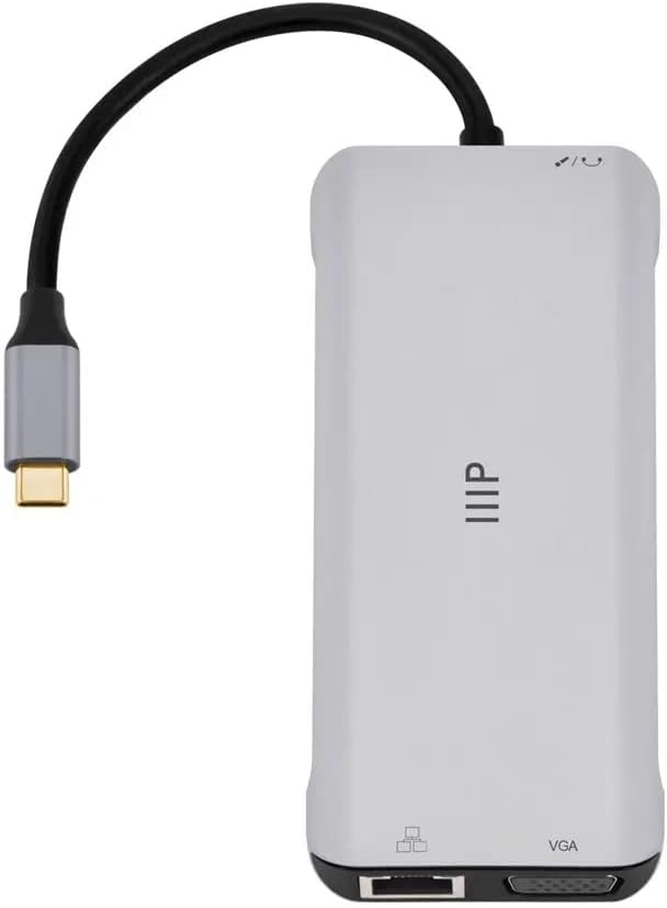 Monoprice 12-in-1 Dual-HDMI + VGA MST Triple Monitor Docking Station, Dual 4K HDMI, VGA, 5Gbps USB-A, Gigabit Ethernet