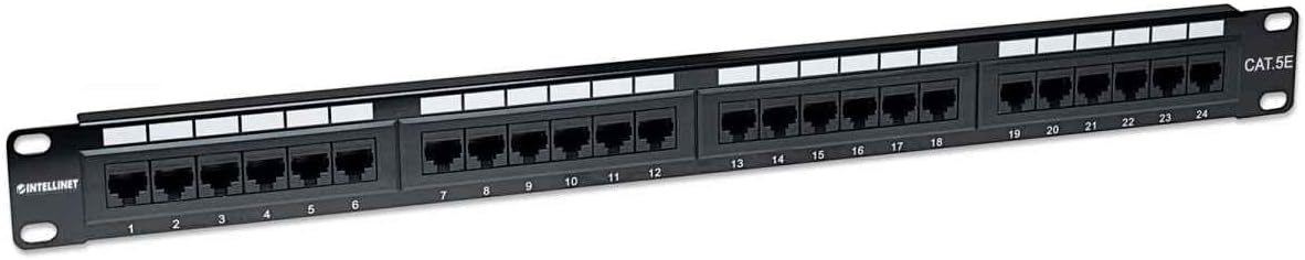 Intellinet 24 Port Cat5e Network Patch Panel Wall Mount– 1U Rack Height