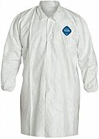 DUPONT TY211SWHLG003000 Lab Coat, Snap Front, White, L, PK30