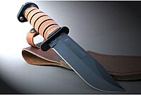 KA-BAR Dog's Head Utility Knife Fixed Blade Knife 7" Clip Point 1095 Cro-Van Black Blade Stacked Leather Handle Black/Brown
