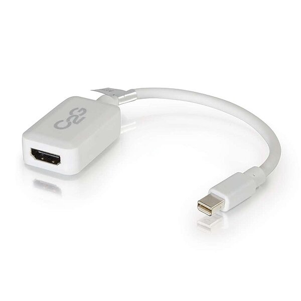 C2G Mini Display Port Adapter, Display Port to HDMI, Male to Female, White, 8 inches, Cables to Go 54314
