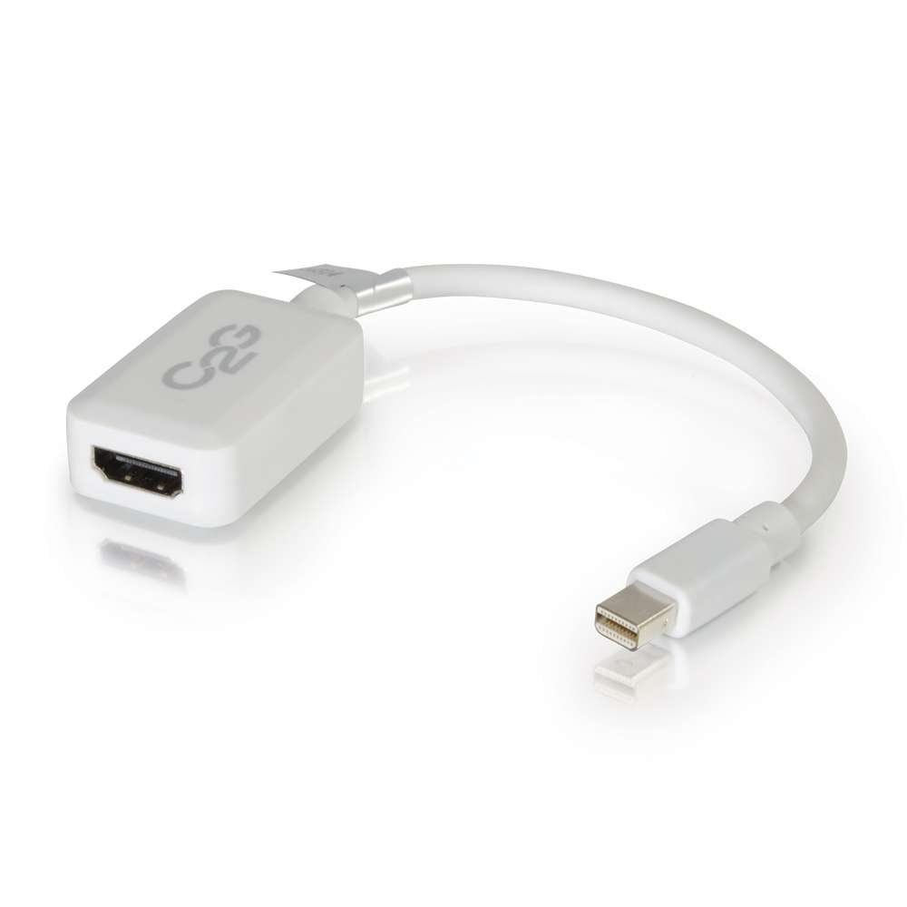 C2G Mini Display Port Adapter, Display Port to HDMI, Male to Female, White, 8 inches, Cables to Go 54314
