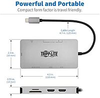 Tripp Lite USB-C Two-Monitor HDMI Laptop/Phone Docking Station, 4K @ 60 Hz (4:4:4), USB-A Hub, Gigabit Network Port, SD & MicroSD Memory Card, 100W USB-C Charging, 3-Year Warranty (U442-DOCK8G-GG)