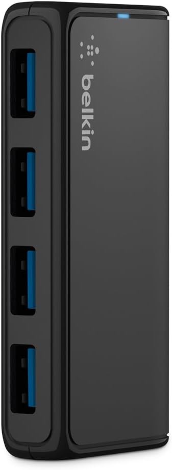 Belkin 4-Port USB 3.0 Hub – SuperSpeed Powered Station with 5Gbps Data & Charging, Compact Desktop Adapter for Laptops