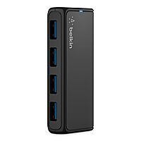 Belkin 4-Port USB 3.0 Hub – SuperSpeed Powered Station with 5Gbps Data & Charging, Compact Desktop Adapter for Laptops, iPhone Chargers, Printers, Storage Devices – Black