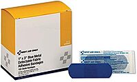 First Aid Only Adhesive Blue Metal Detectable Bandages, 1 X 3, Plastic with Foil, 100/box, 12 Boxes/Carton H175