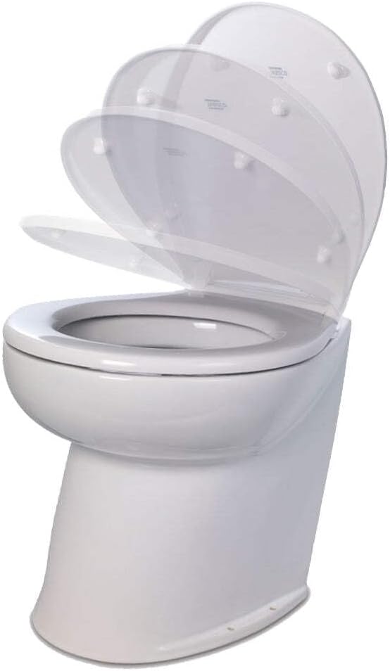 Jabsco Deluxe Flush 14" Angled Back 12V Freshwater Electric Marine Toilet w/Solenoid Valve & Soft Close Lid