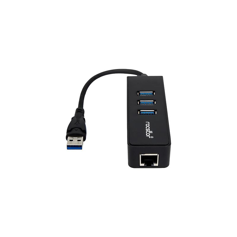 Rocstor Y10A179-B1 Premium 3 Port Portable USB 3.0 Hub with Gigabit Ethernet 10/100/1000– External Portable 3 Port USB Hub