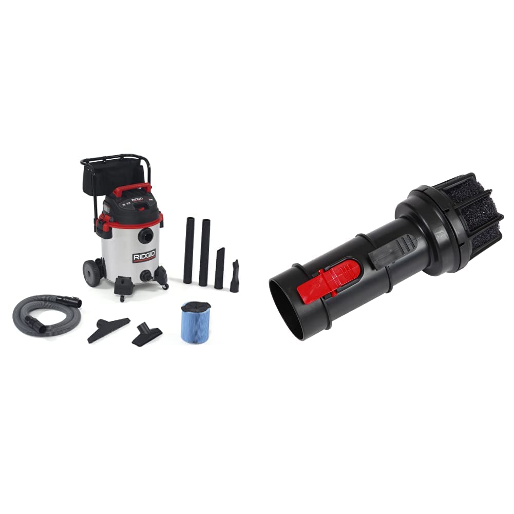 RIDGID 16-Gallon Stainless Steel Wet/Dry Vacuum with Cart, 6.5 Peak HP Motor & 2-1/2-Inch Diffuser Attachment Vacuum