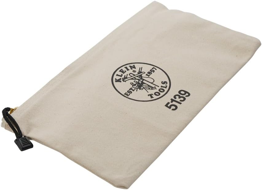 Klein Tools 5139 Zipper Bag, Canvas Tool Pouch to 12.5 x 7 x 0.7 -Inch with Heavy Duty Brass Zipper Close, Natural 12.5-Inch