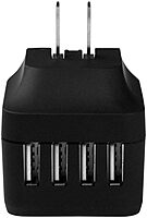 StarTech.com 4-Port Travel USB Wall Charger - 34W/6.8A International Travel Adapter - Portable USB Charging Station (USB4PACBK), Black Black 4 ports