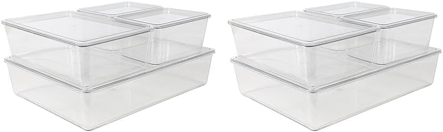 Martha Stewart Brody Plastic Storage Organizer Bins with Lids for Home Office, Kitchen, or Bathroom, 8 Pack