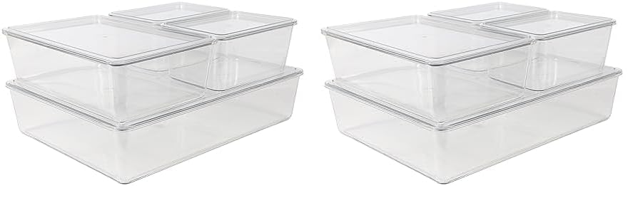 Martha Stewart Brody Plastic Storage Organizer Bins with Lids for Home Office, Kitchen, or Bathroom, 8 Pack