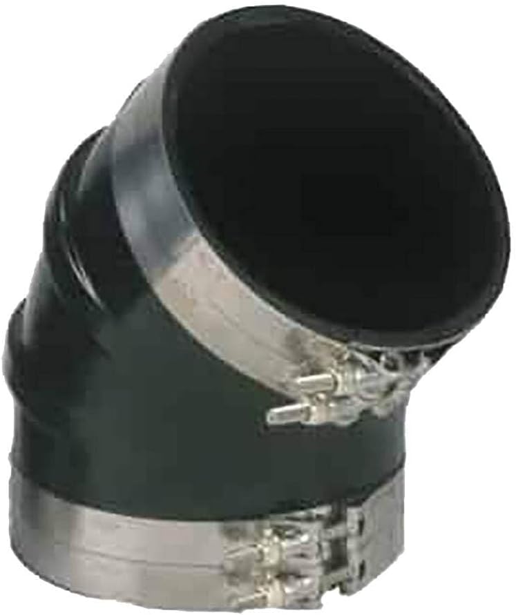 Trident Marine 3-1/2" ID 45-Degree EPDM Black Rubber Molded Wet Exhaust Elbow w/4 T-Bolt Clamps