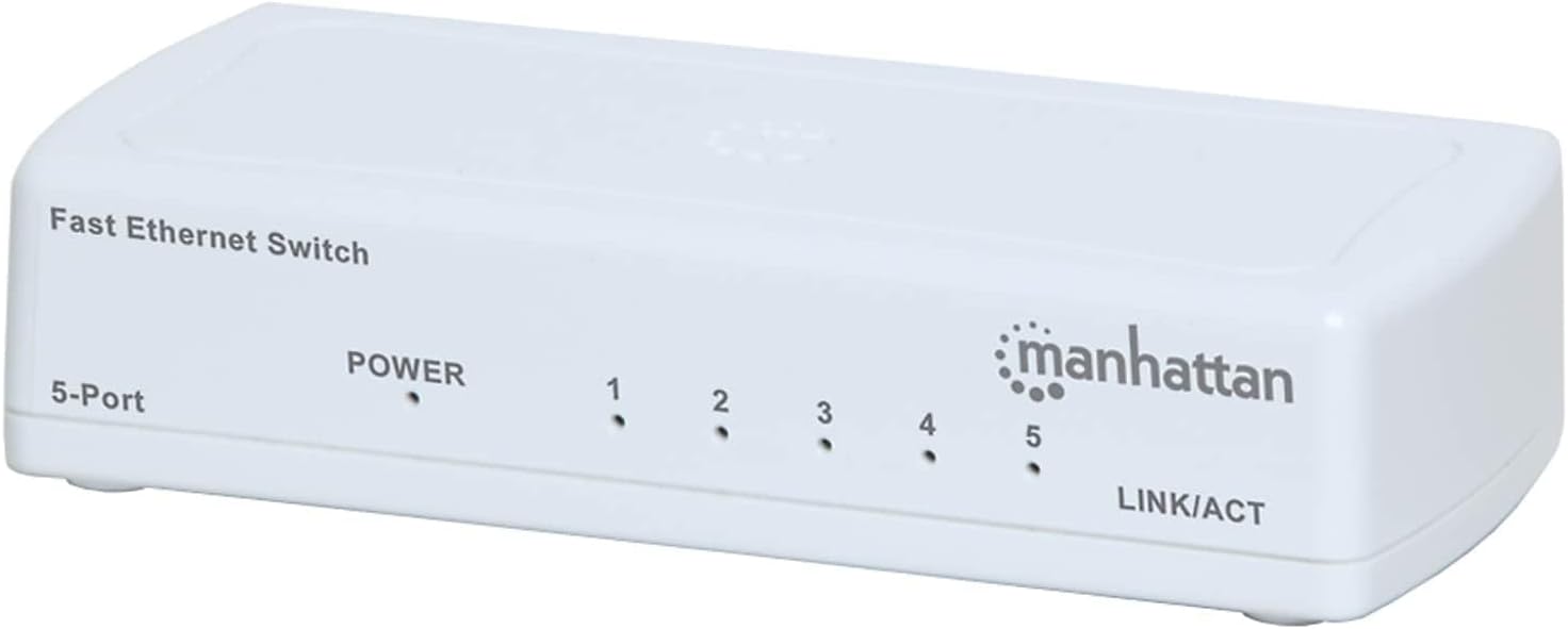 Manhattan 5 Port Fast Ethernet Switch – 10/100 Mbps - Computer Desktop Internet Networking Splitter LAN Hub Router