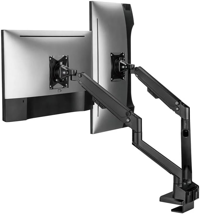 Monoprice Low Profile Dual Monitor Gas Spring Desk Mount - Up to 32in/19.8 lbs Screens, Detachable VESA 100x100/75x75 Plate