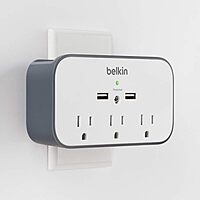 Belkin Wall Surge Protector - 3 Outlet w/ 2 USB Ports Mount with Premium Protection Against Surges Safe Charge for Mobile