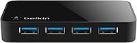 Belkin 4-Port USB 3.0 Hub – SuperSpeed Powered Station with 5Gbps Data & Charging, Compact Desktop Adapter for Laptops, iPhone Chargers, Printers, Storage Devices – Black