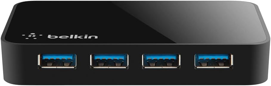 Belkin 4-Port USB 3.0 Hub – SuperSpeed Powered Station with 5Gbps Data & Charging, Compact Desktop Adapter for Laptops