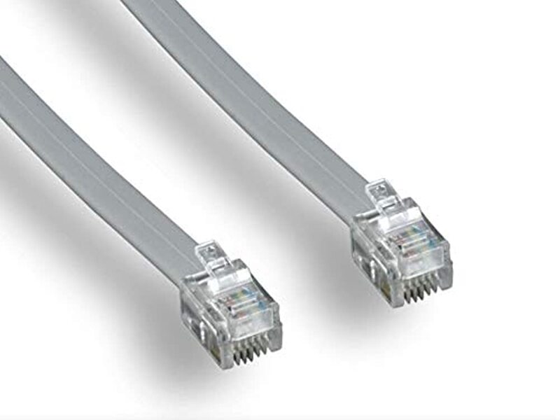 Monoprice Landline Telephone Cable - RJ12, 6P6C, Reverse for Voice, Flat Cable, 7 Feet, Silver Satin Finish