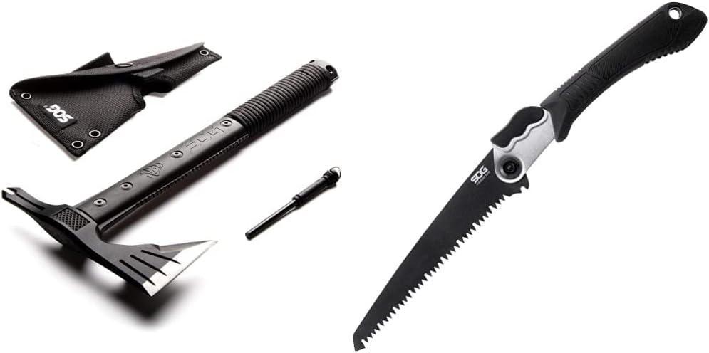 SOG Survival Hawk - Specialty Outdoor Tactical Hatchet, Fire Starter, Nail Puller & Folding Saw - Wood Saw, Hand Saw