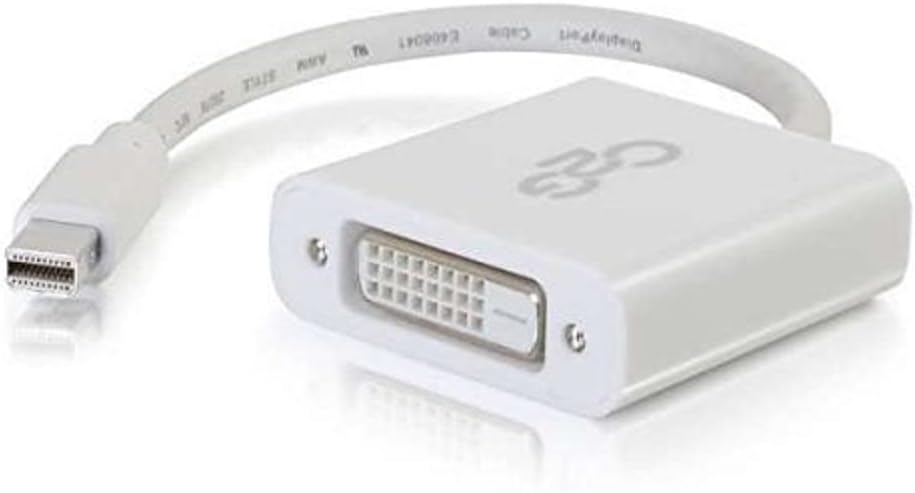 C2G Legrand Mini DisplayPort Adapter, Active, Male to Female Displayport Adapter, White DisplayPort to DVI Adapter