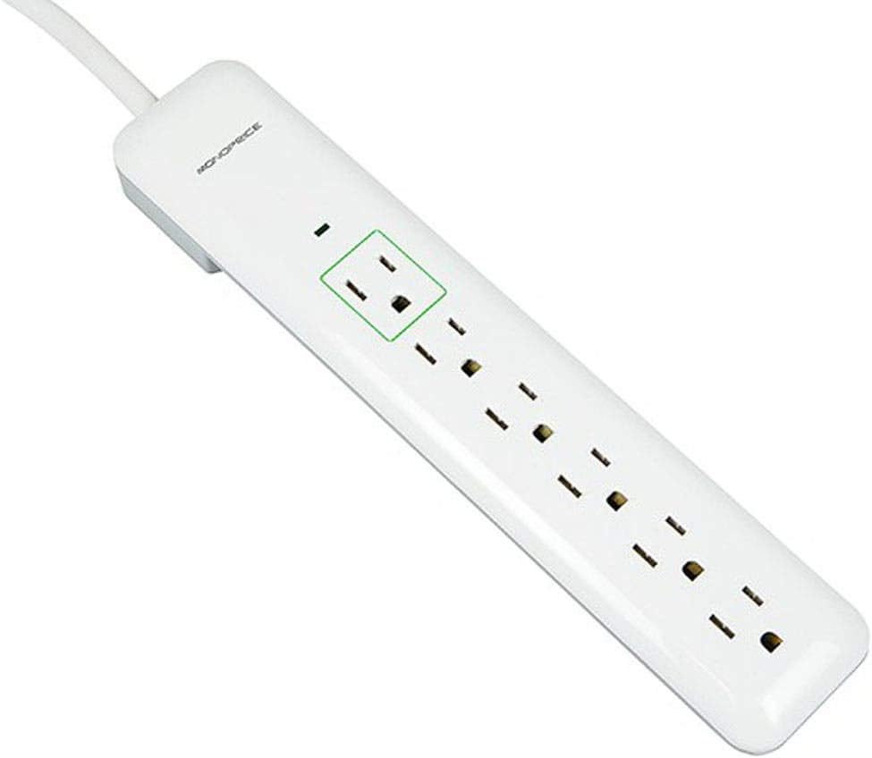 Monoprice 109198 6 Outlet Slim Surge Protector Power Strip - White - 3ft Cord | UL Rated 540 Joules With Power/Circuit