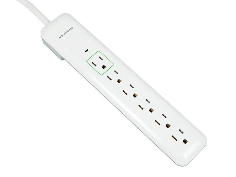 Monoprice 109198 6 Outlet Slim Surge Protector Power Strip - White - 3ft Cord | UL Rated 540 Joules With Power/Circuit