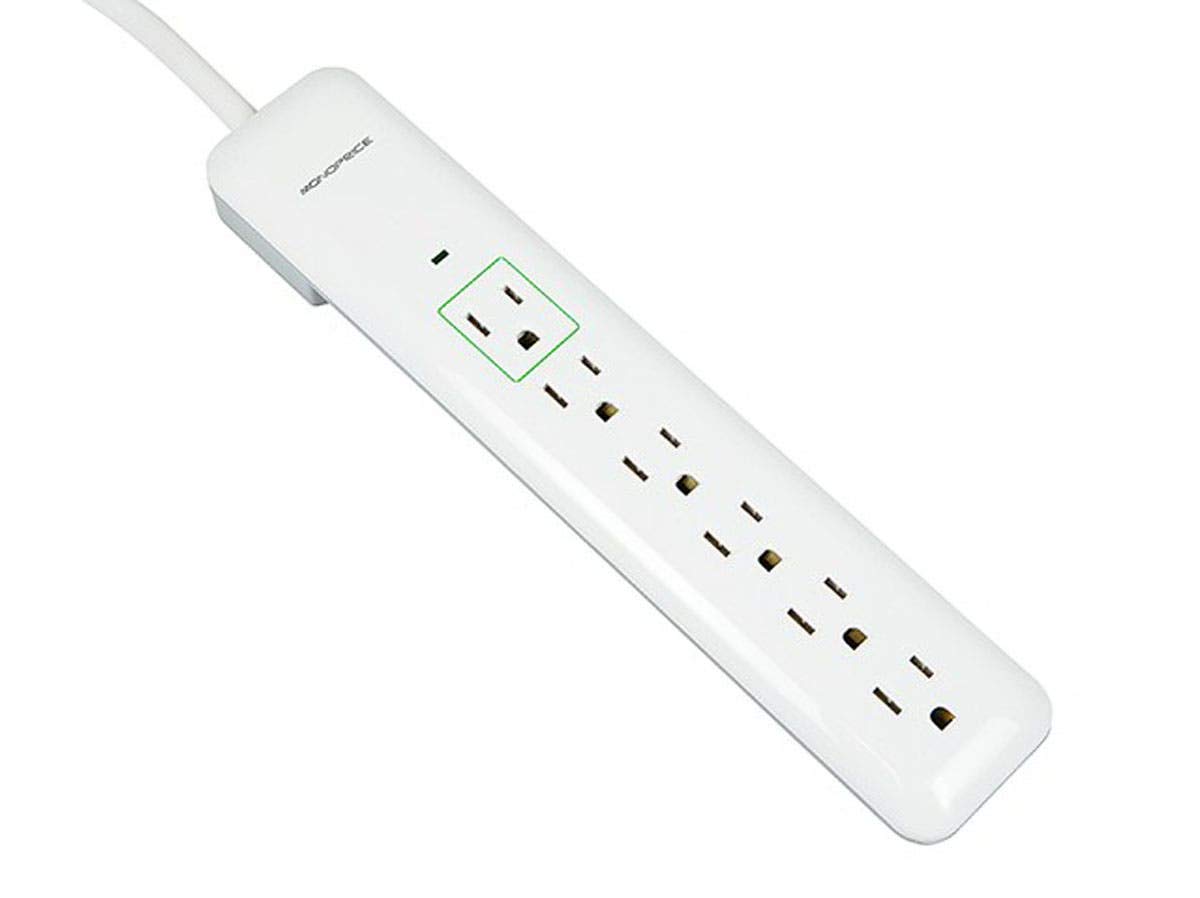 Monoprice 109198 6 Outlet Slim Surge Protector Power Strip - White - 3ft Cord | UL Rated 540 Joules With Power/Circuit