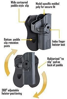 CALDWELL OWB Molded Retention Holsters with Heavy Duty Poly Construction, Adjustable Positioning and Paddle Clip