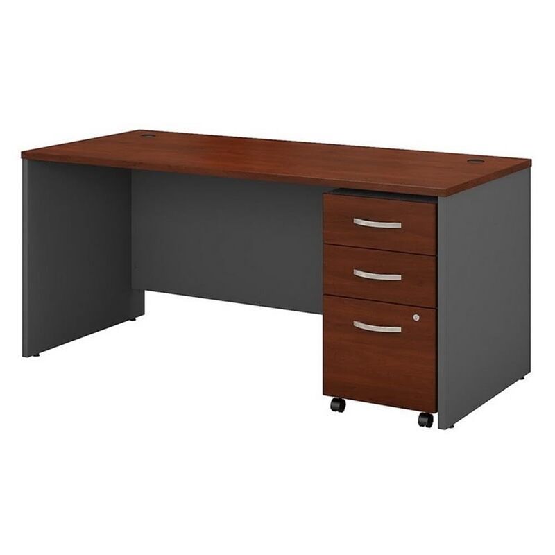 Bush Business Furniture Series C 66W x 30D Office Desk with Mobile File Cabinet in Hansen Cherry Hansen Cherry 66W x 30D