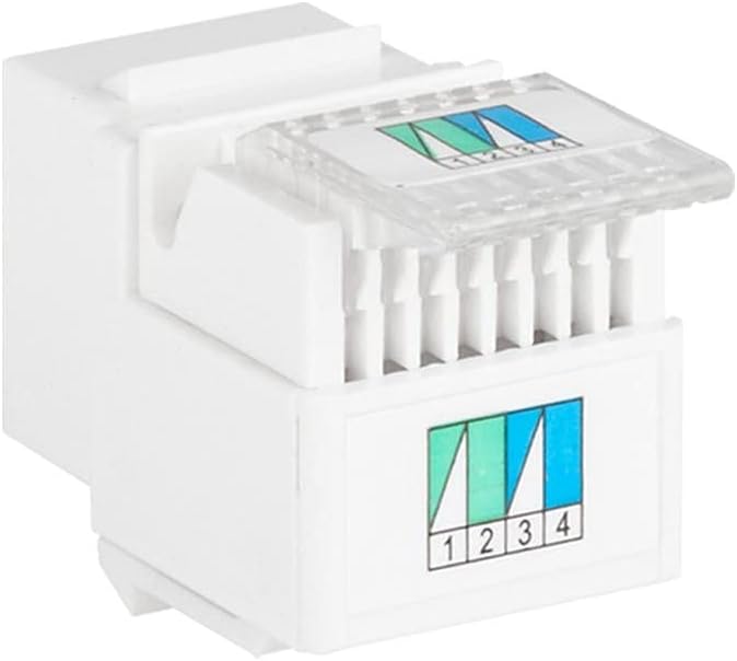 Monoprice RJ11 Toolless 180-Degree Keystone Jack - For 22-26AWG Solid Wire, White 1 Count (Pack of 1)