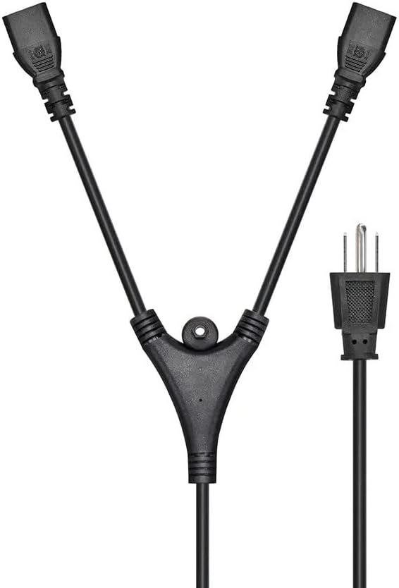 Monoprice Power Cord Splitter - NEMA 5-15P to 2X IEC 60320 C13, 10 Amp, 1250 Watt, SVT, 18AWG, 6 Feet, Black