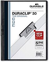 Vinyl DuraClip Report Cover w/Clip, Letter, Holds 30 Pages, Clear/Black, 25/Box