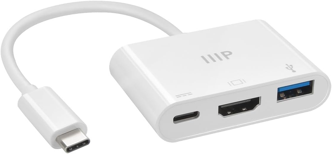 Monoprice 3-in-1 USB-C to HDMI Multiport Adapter - Compact and Portable, True Plug-n-Play