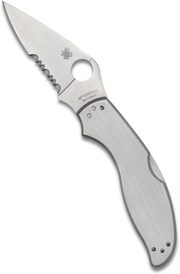 Spyderco UpTern Pocket Knife with 8Cr13MoV Blade and Stainless Steel Handle (CombinationEdge)