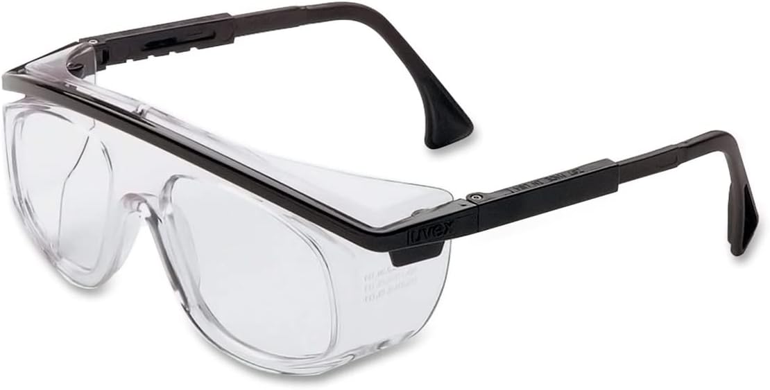 Honeywell Uvex Astro Otg 3001 Wraparound Safety Glasses, Black Plastic Frame, Clear Lens