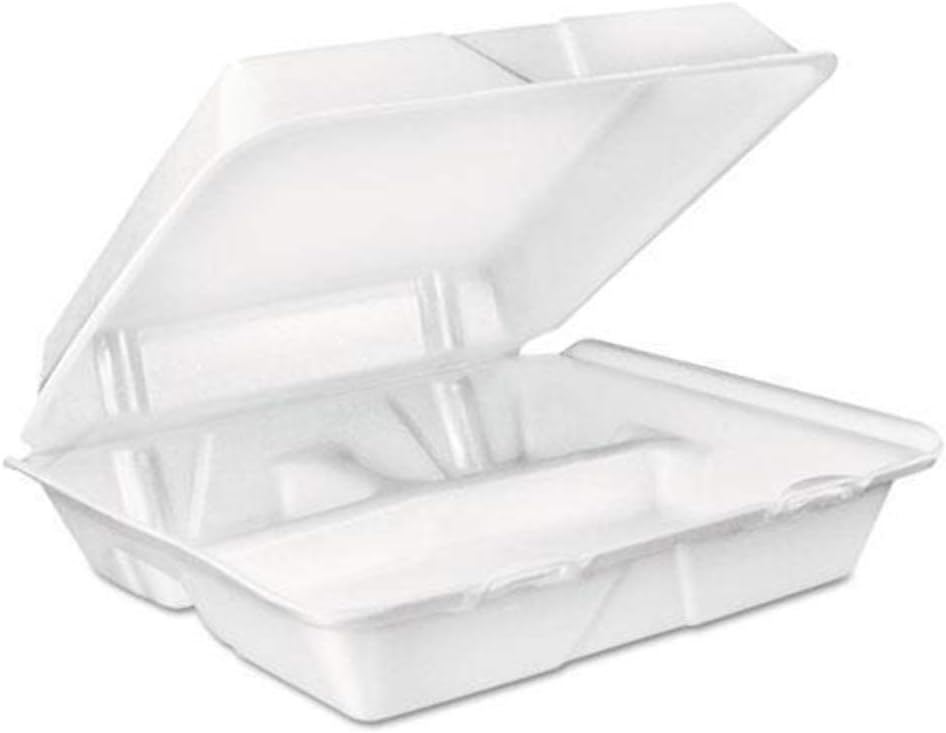 Dart 3-Compartment Foam Carryout Food Containers, 8 Oz, White - Pack of 200