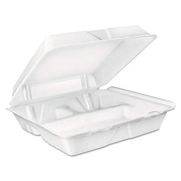Dart 3-Compartment Foam Carryout Food Containers, 8 Oz, White - Pack of 200