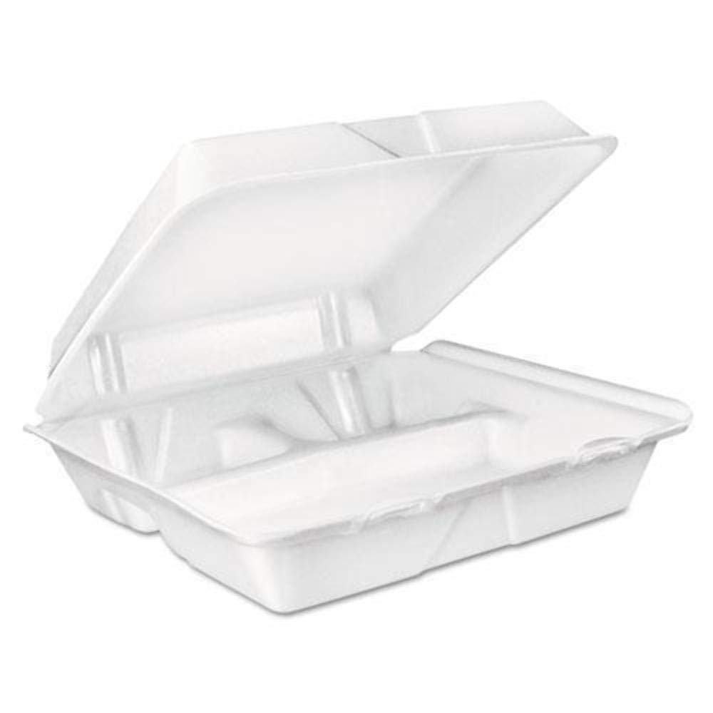 Dart 3-Compartment Foam Carryout Food Containers, 8 Oz, White - Pack of 200