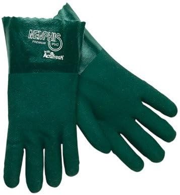Premium Double-Dipped PVC Gloves - 14" green gauntlet jersey lined sandy [Set of 12]