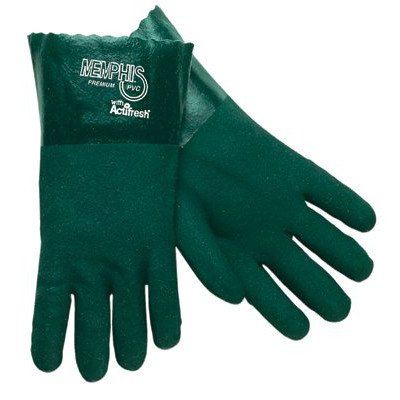 Premium Double-Dipped PVC Gloves - 14" green gauntlet jersey lined sandy [Set of 12]