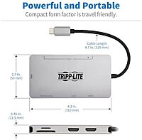 Tripp Lite USB-C Two-Monitor HDMI Laptop/Smart Phone Docking Station, 4K @ 60 Hz (4:4:4), USB-A Hub, SD & MicroSD Memory Card, 100W Power Delivery USB-C Charging, 3-Year Warranty (U442-DOCK8-GG)