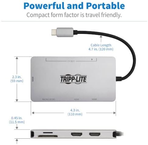 Tripp Lite USB-C Two-Monitor HDMI Laptop/Smart Phone Docking Station, 4K @ 60 Hz (4:4:4), USB-A Hub